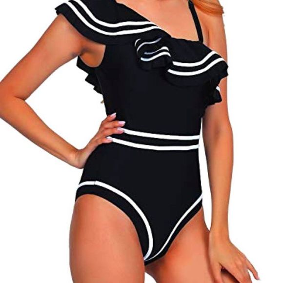 native vintage Other - NWOT Women One Piece Nave Vintage Swim One Shoulder Ruched Flounce High …